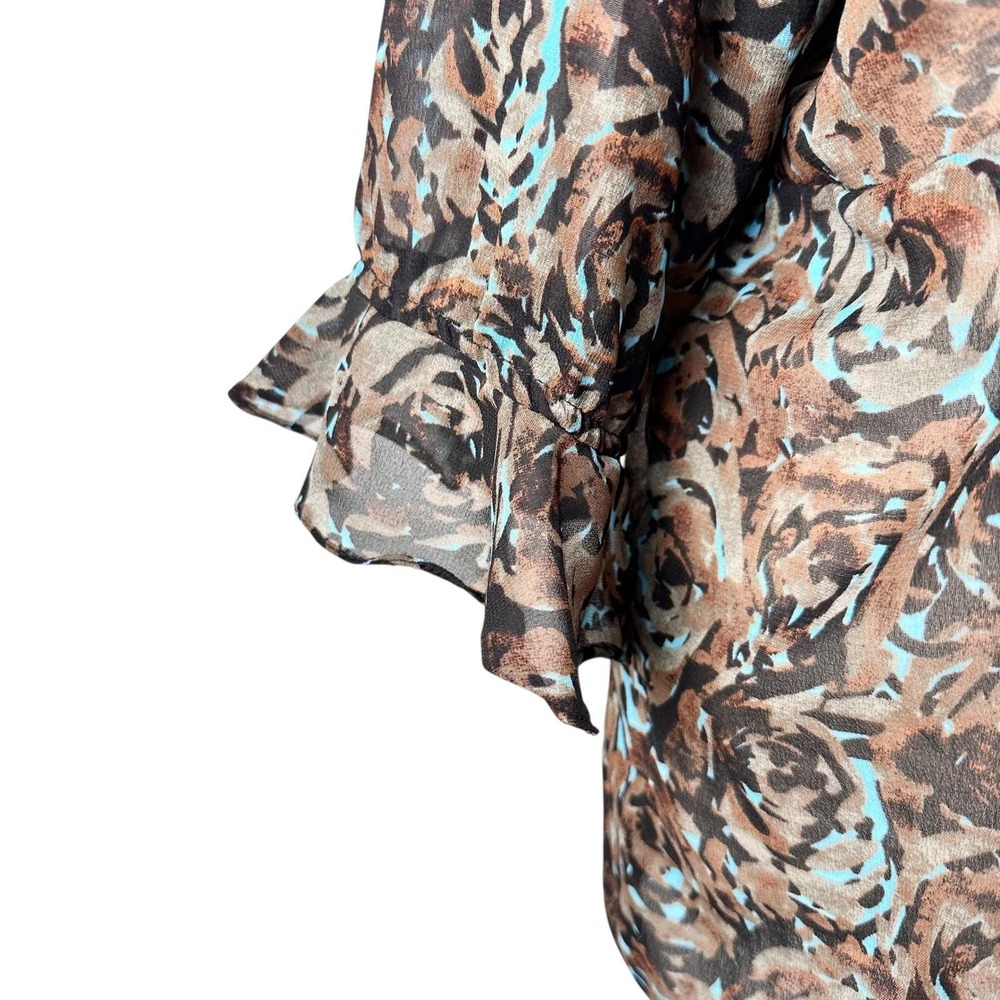 VTG Y2K Club Z Collect. Sheer Floral Ruffle Tie Front Blouse Swim Cover Plus 2X - Picture 3 of 8